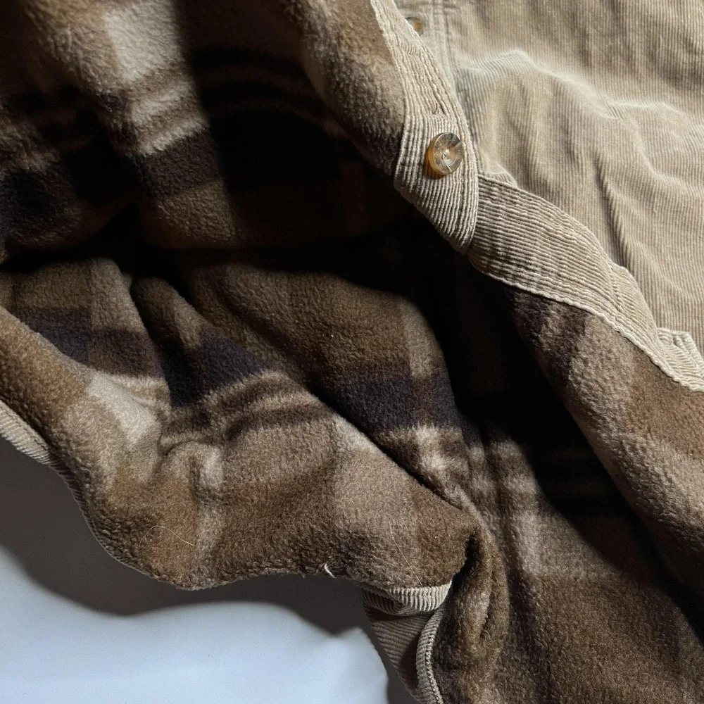 Levi's Shirt Jacket Mens XL Beige Corduroy Fleece Lined Button Up Workwear - Picture 6 of 8